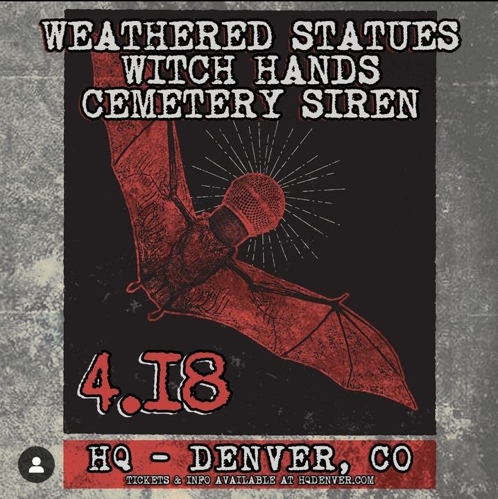 Two more show announcements! 

April 4th with 
Blood Orchid &amp;
As in Heaven As In Hell
at Vultures in Colorado Springs

April 18th with
Weathered Statues &amp;
Cemetery Siren aka
@clumsysuccubus
at HQ in Denver

#goth #deathrock #gothrock #gothicrock #gothmusic #alternative #darkwave