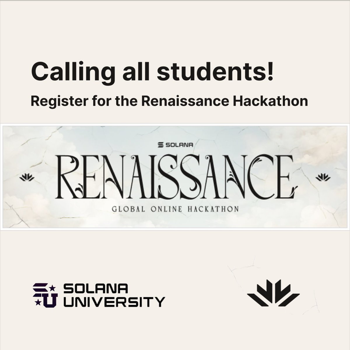 Registrations are open for the <a href="/solana/">Solana</a> Renaissance Hackathon hosted by @ColosseumOrg, running from March 4th to April 8th!

There’s a multitude of opportunities available for students looking to make a splash in the Solana ecosystem.

🧵Here’s an overview: