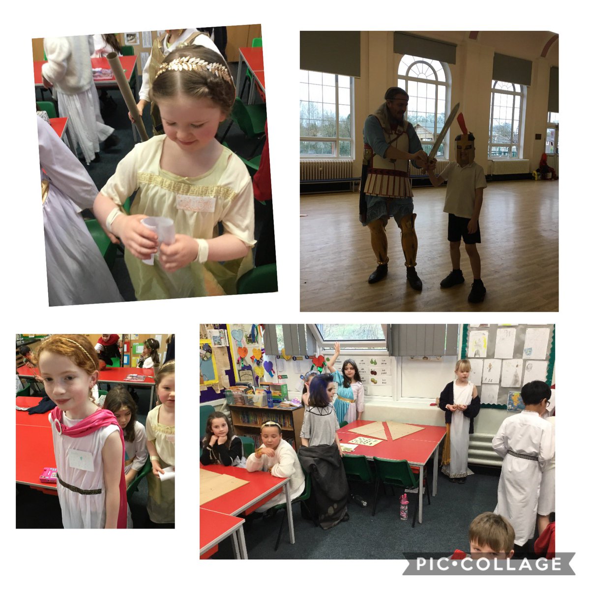 ParkViewPV's tweet photo. Some fabulous pictures from Y3’s Greek Day! The children completed a quiz about Ancient Greece and played games. They also acted out the story of Theseus and the Minotaur, learning about the armour a soldier would have worn! It was a fantastic day! #PVHistory https://t.co/Uq70uRjgv6