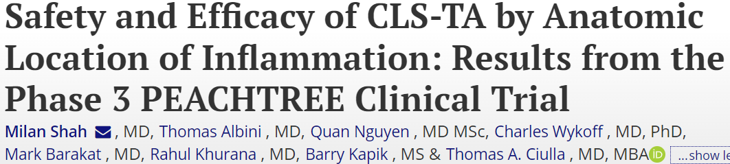 clearsidebio's tweet photo. #ICYMI "Ocular Immunology and Inflammation" shared a post-hoc analysis by Milan Shah, MD et al. based on anatomic subtypes of participants in our #XIPERE Phase 3 #clincialtrial (a.k.a., PEACHTREE) in noninfectious #uveitis. https://t.co/RiBRvt7jmm https://t.co/Ok0zQrwqQa
