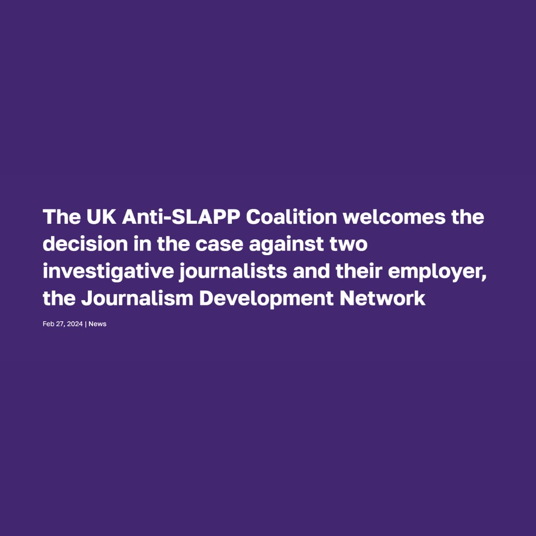 The UK Anti-SLAPP Coalition today welcomes the interim ruling in the case against @OCCRP journalists, who are being sued in London for their public interest reporting. We must enact robust anti-#SLAPP legislation to protect all public watchdogs. antislapp.uk/2024/02/27/the…