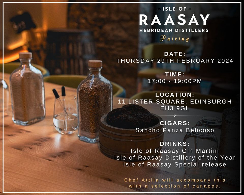 Join us for another fantastic tasting in Edinburgh!

This week it's the amazing Isle of Raasay Distillery! They are an incredible group of folks producing quality liquid on a gorgeous island off the coast of Skye.

Date: Thursday 29th Feb 

tickets - buff.ly/4bSzEJh