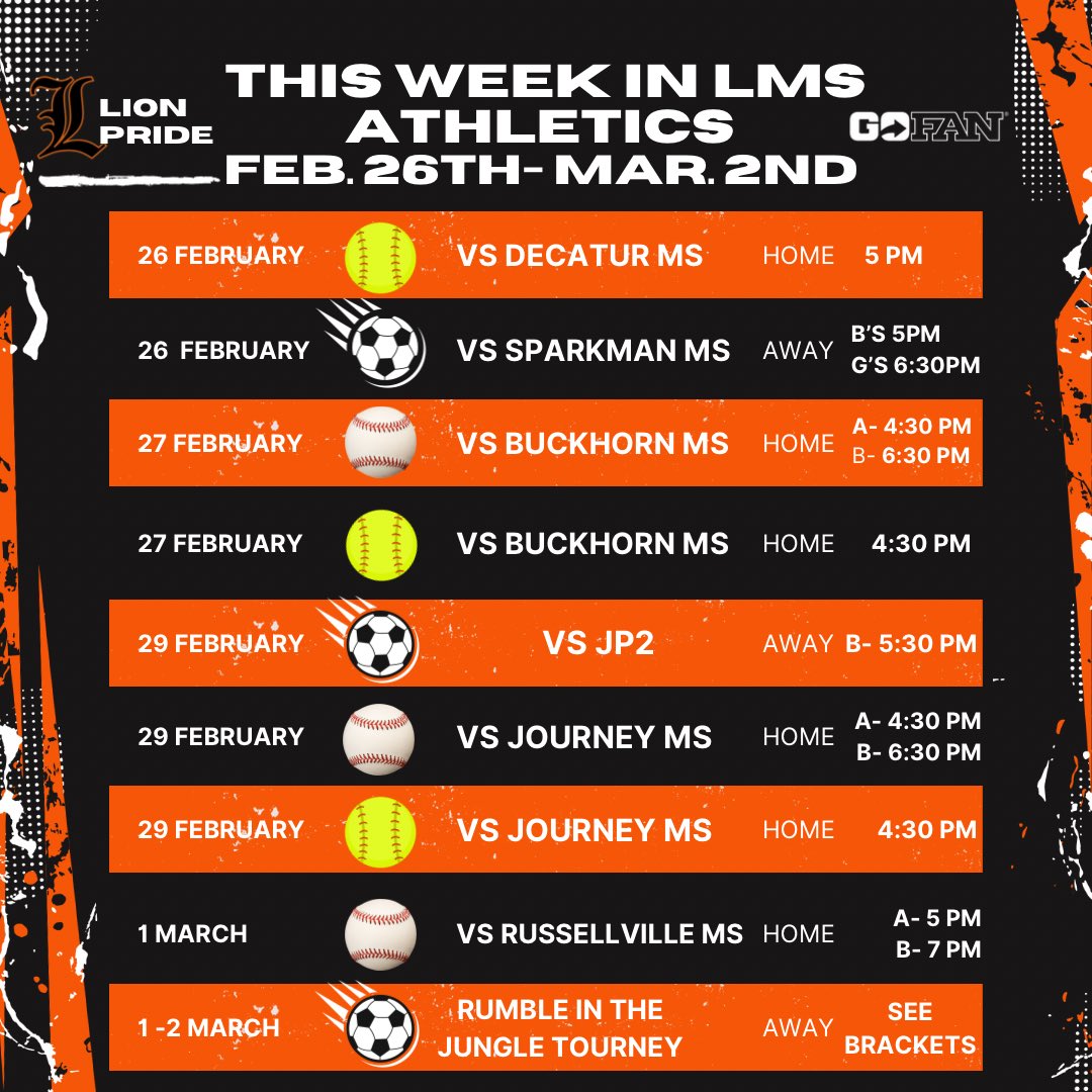 Come out and support LMS Athletics this week!