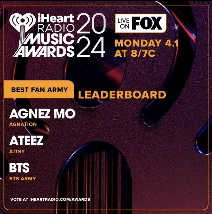 WEEK 5 LEADERBOARDS! ✨

LETS GOOO AGNATION! @the_agnation 

@AGNEZMO @iHeartRadio 

#AGNATION #BestFanArmy #iHeartAwards