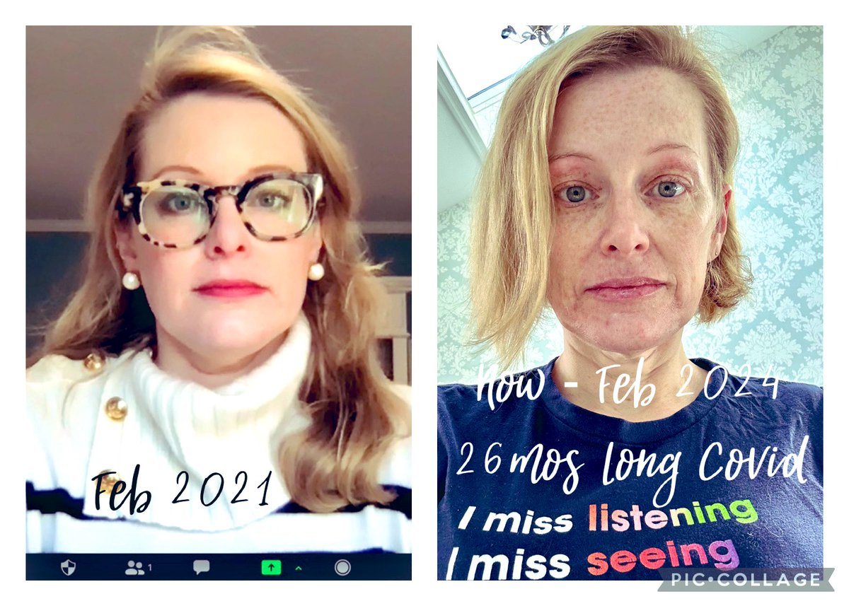 Why wait until #LongCovidAwarenessDay? Taken 3 years apart. Stand up desk, on a zoom call. Now almost 50, so much weight-loss, aged decades, no makeup. But hey got my @BerlinBuyers shirt on so I blew dry my hair sitting in my walker seat. #IMissMyOldLife #ConfrontLongCovid