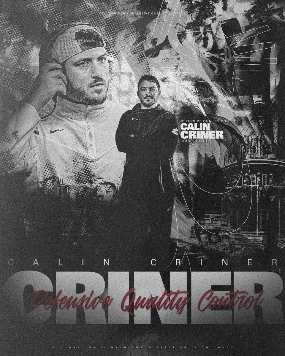 Cougs, welcome Defensive Quality Control @CalinCriner to the staff📈

Criner makes his way back to the Palouse after playing at Eastern Washington and, most recently, working as a Defensive GA at Boise State.

#GoCougs