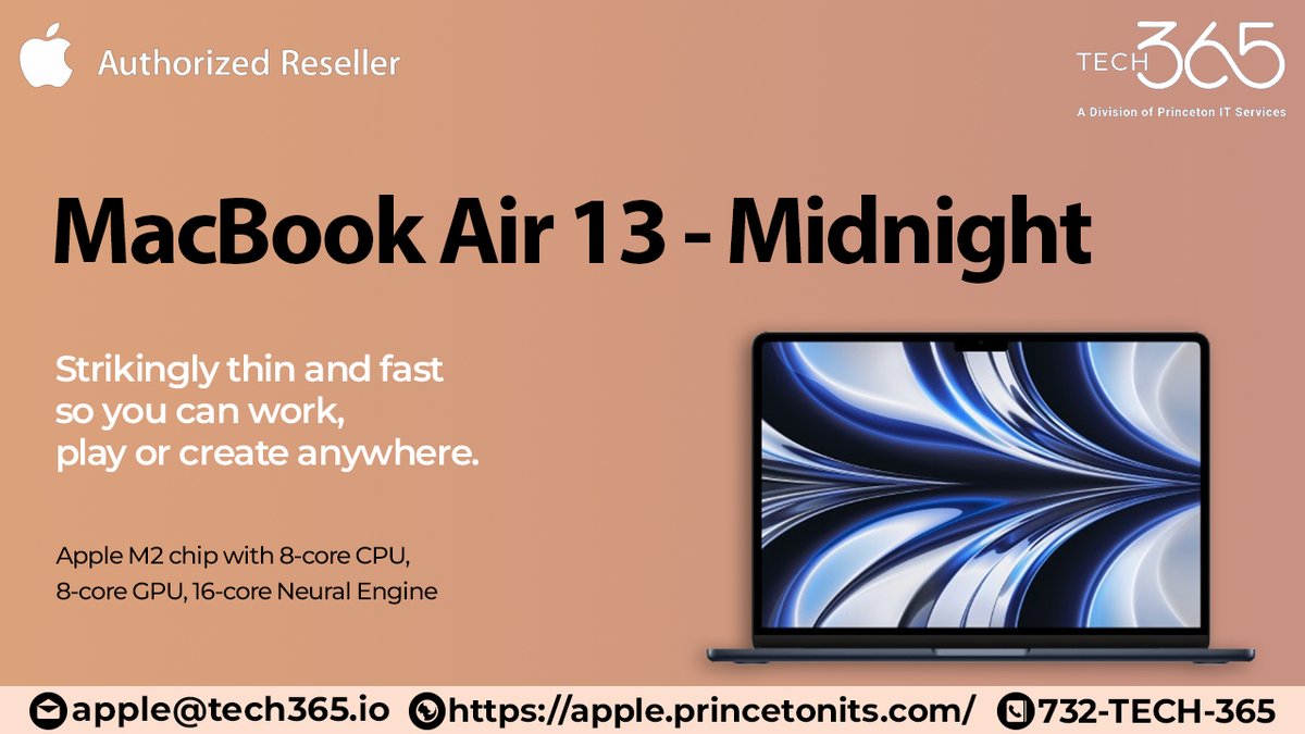 Tech365I's tweet image. Discover the ultimate in performance with the MacBook Air 13 - Midnight, powered by the groundbreaking Apple M2 chip. Available now at Tech365! apple@tech365.io #MacBookAir #AppleM2 #Tech365 #usa #canada #india