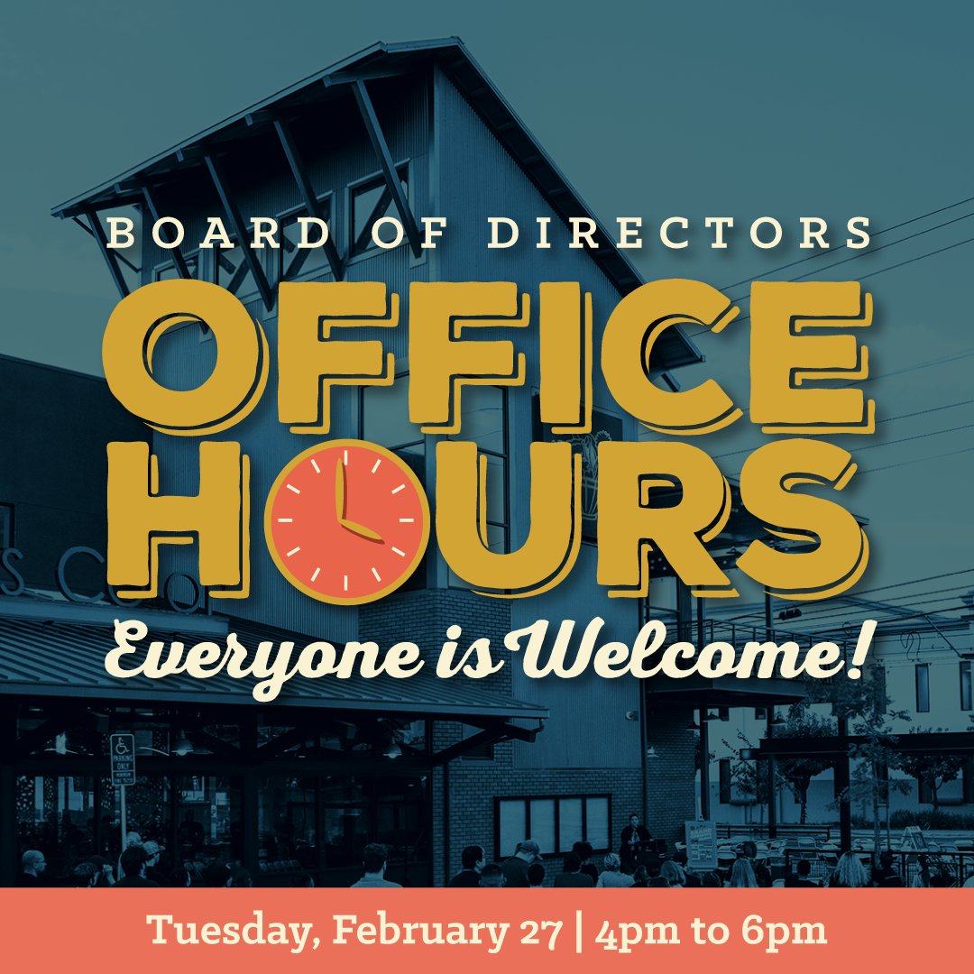We want to hear from you! Join us today, Tuesday, February 27, for Office Hours with members of our Board of Directors from 4pm to 6pm.

This is an opportunity for ALL Co-op shoppers (members and non-members) to ask questions and chat with representatives from our Board.