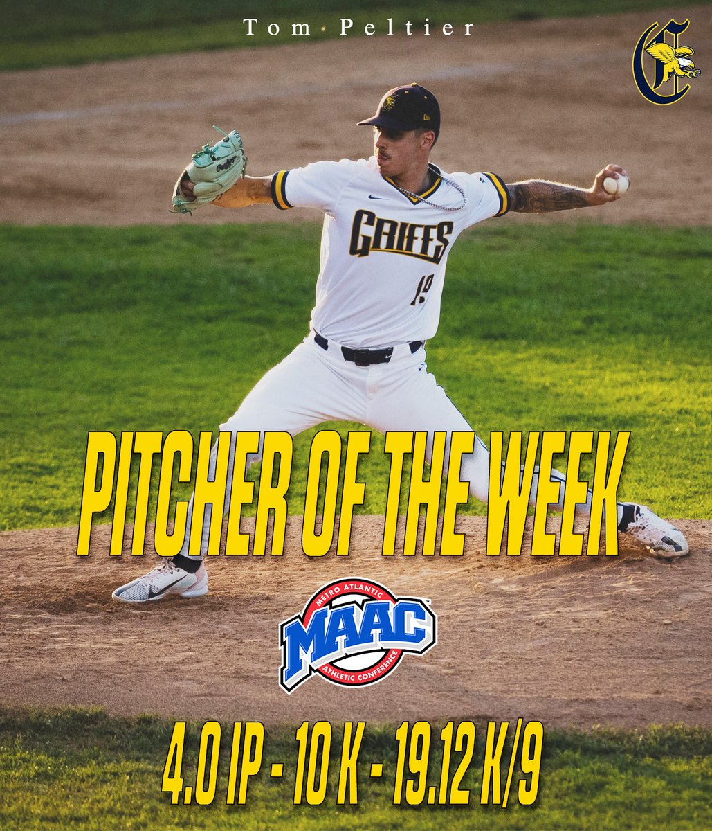 <a href="/tpelts13/">Tommy Peltier</a> is your Rawlings <a href="/MAACSports/">#MAACSports</a> Pitcher of the Week

📰- bit.ly/49wokB4

#Griffs