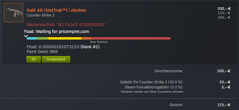 🌟 Galil AR (StatTrak™) | Akoben🌟
#1 Float 0.00000181073210 on STEAM  (115€)