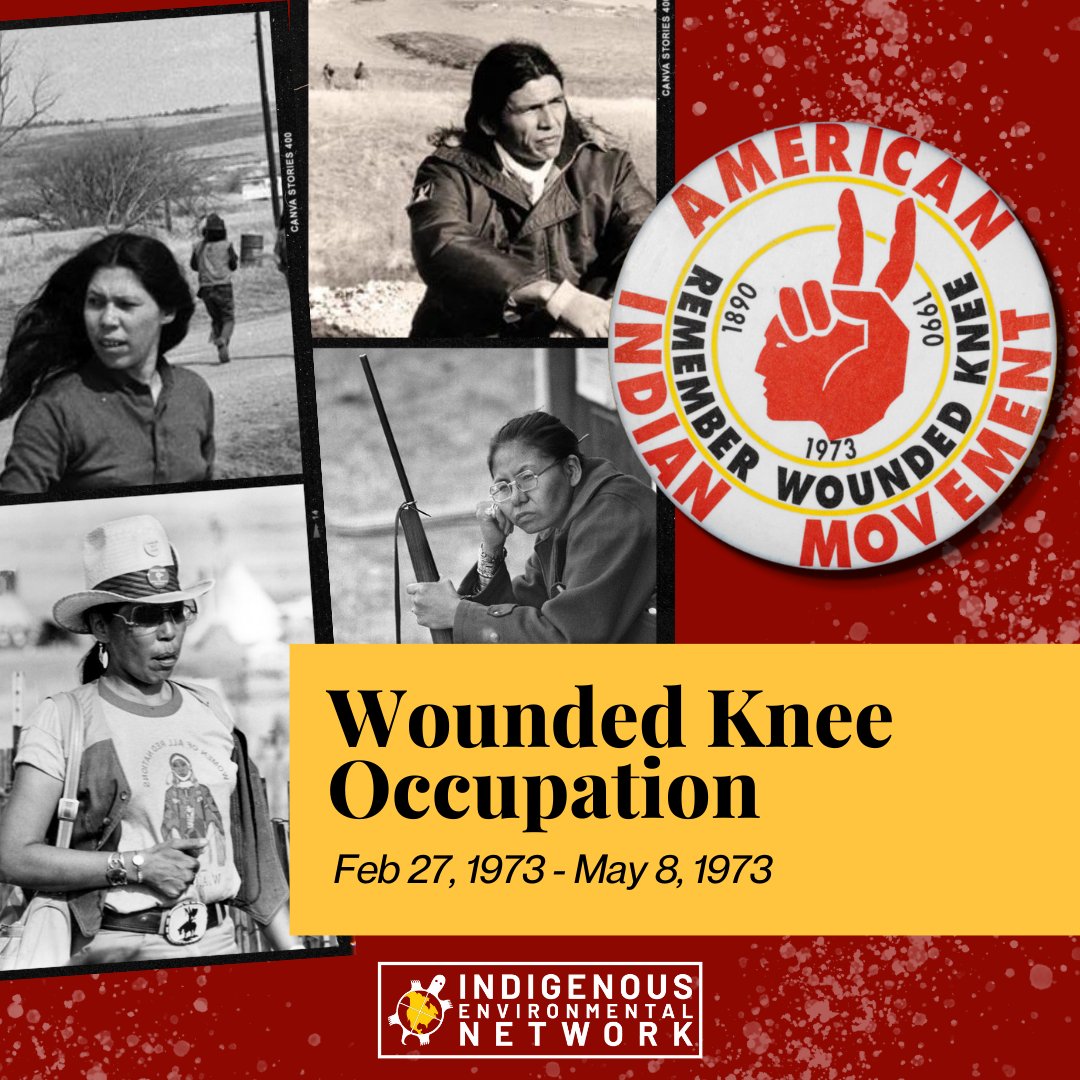 On this 51st anniversary of Wounded Knee, we remember and honor those who rose up to fight corruption, colonialism, and to defend the sacred. Warriors from the Oglala Lakota Nation and members of the American Indian Movement (AIM) took a firm stance. #RememberWoundedKnee
