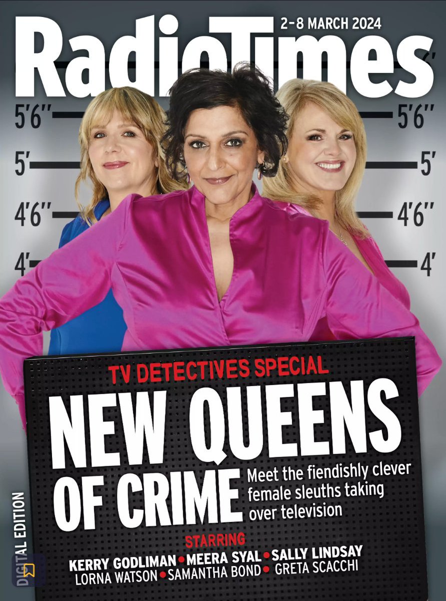 Delighted to be on the cover of @RadioTimes with the gorgeous @KerryAGodliman @sally_lindsay celebrating female sleuths on tv. And also briefly enjoying being five foot seven.