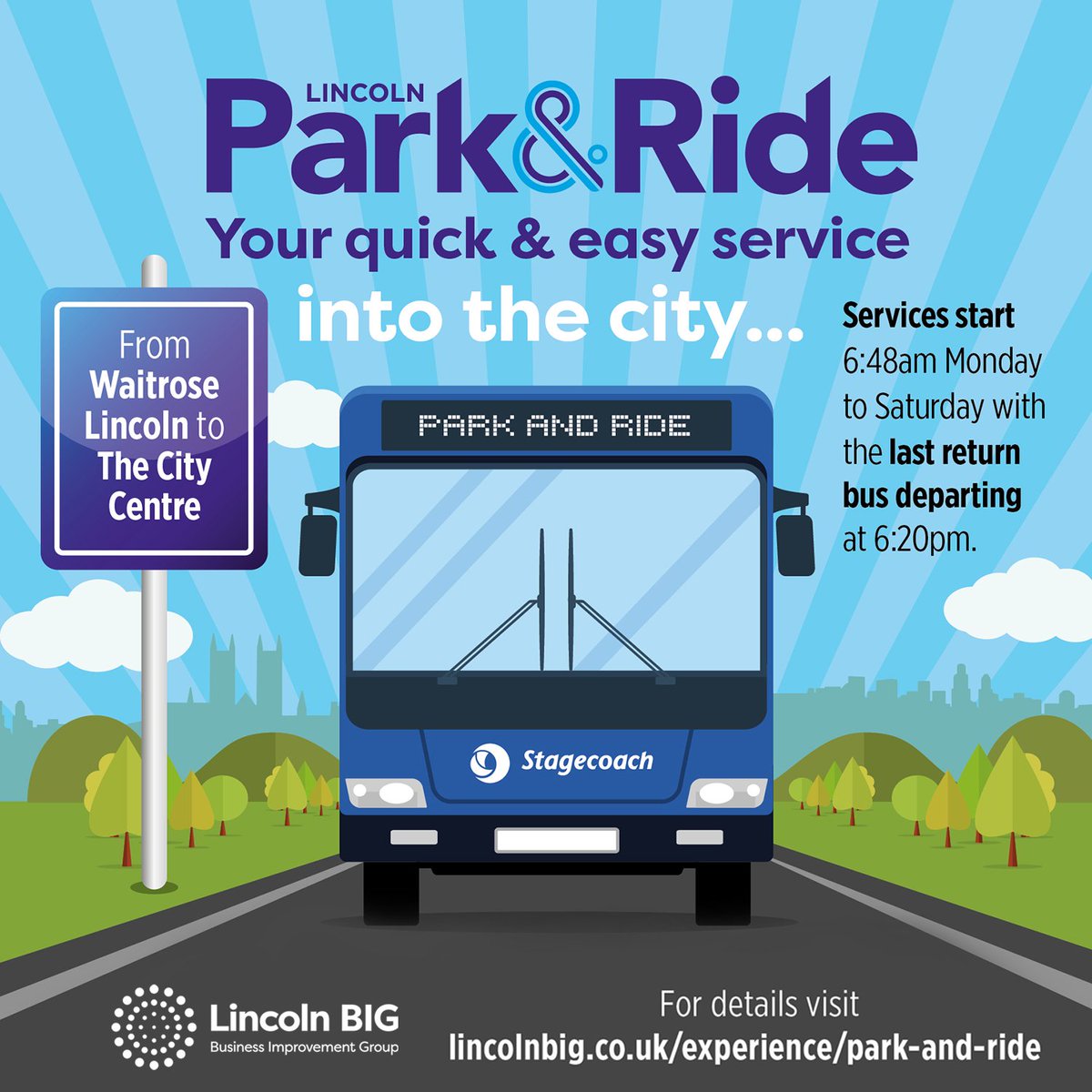 Did you know about Lincoln's Park and Ride? 👉Operates six days a week, Monday - Saturday 👉FREE parking at Waitrose, LN2 4DS 👉 A bus is provided up to every 15 mins 👉 Adult daily return: £2.80 Find out more here: bit.ly/3DXTHpm