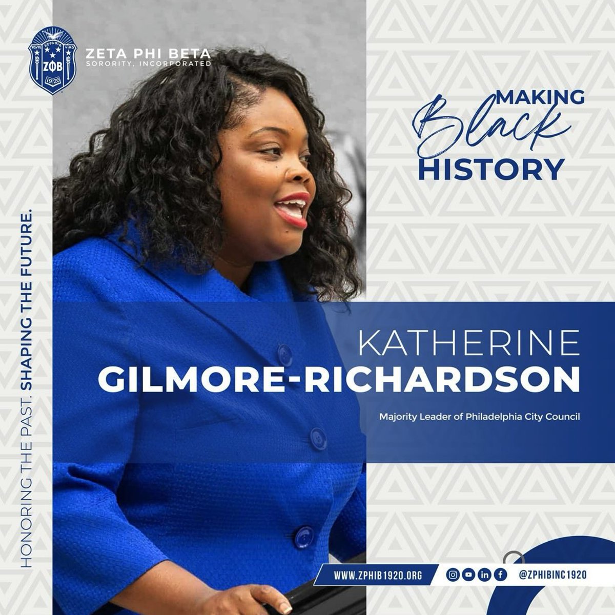 Soror Katherine Gilmore-Richardson is making Black History for her swift political ascent, as she was just elected her second term on Council representing the city of Philadelphia.

#zetaphibeta #bhm #blackhistorymonth #embracetheextraordinary #shapingthefuture