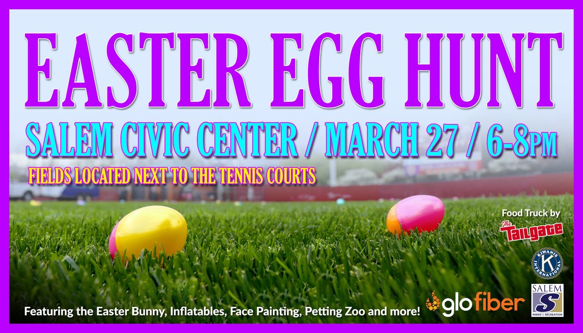 The annual #SalemVA Easter Egg Hunt is back at the Salem Civic Center in 2024. This year’s FREE event will again take place on the grounds of the Taliaferro Complex on Wednesday, March 27, from 6 p.m. - 8 p.m. #SampleSalem @SalemCivCenter salemva.gov/CivicAlerts.as…