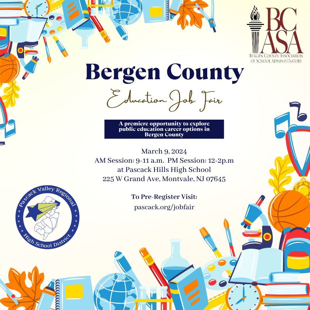 With a little under 2 weeks until the big day, we are really excited to welcome you to this year's #BCASAJobFair!! If you haven't already, make sure to pre-register at pascack.org/jobfair! @FDU_SOE @TCNJSchoolofEducation <a href="/RamapoCollegeNJ/">Ramapo College</a> @MontclairStateU <a href="/BCASAJobFair/">bcasajobfair</a>
