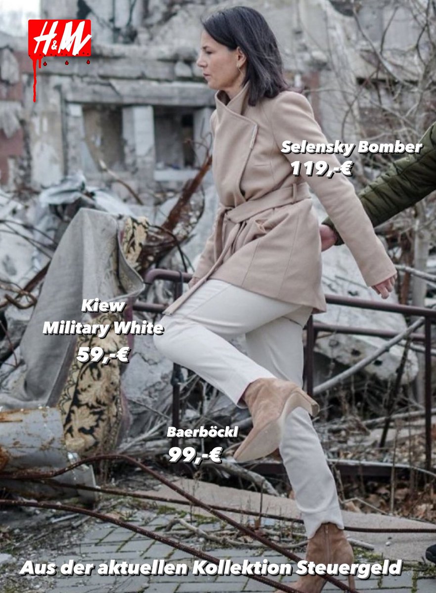 SHomburg's tweet photo. Erhält Deutschland eigentlich Gegenleistungen für Radwege in Peru oder Waffenlieferungen an die Ukraine? Durchaus: Landeerlaubnisse für Fotoshootings von @ABaerbock!

Mit Highheels im Kriegsgebiet tröstet sie über den Mangel außenpolitischer Strategien oder gar Erfolge hinweg.

Der Hintergrund ist durchaus ernst: Von Chefdiplomaten erwartet man diplomatisches Vorgehen und Werben um Frieden und Verständigung. Frau Baerbock legt sich aber mit allen an. Länderbashing in alle Richtungen, gepaart mit aufdringlicher Belehrung.

Ihre Vita ist typisch für Grüne: Schreien, Plagiate, Durchboxen. Dazu ein fragwürdiger Master. Ich könnte mir niemanden vorstellen, der weniger geeignet ist, uns im Ausland zu vertreten.