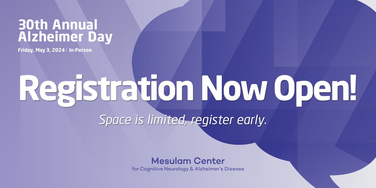 Registration is now open for our 30th Annual Alzheimer Day on May 3! Alzheimer Day was established to showcase Alzheimer’s-related dementia & aging research conducted throughout Northwestern & to bring this information to the community. Register: forms.feinberg.northwestern.edu/view.php?id=28…