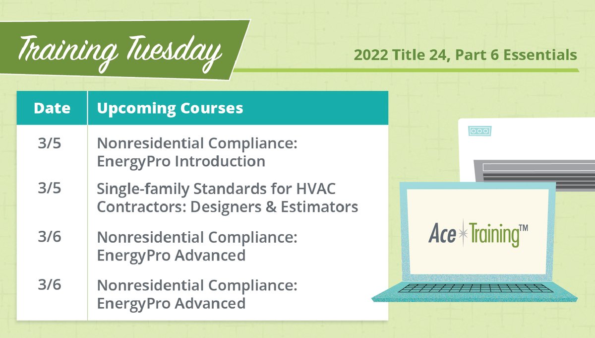 It’s a leap year, granting you an extra day to sign up for our courses! Next week we have courses on #EnergyModeling software, and courses for #contractors, #designers, and #installers. Jump, hop, &amp; spring into #EnergyCode compliance by signing up today!

bit.ly/3EtPXMy