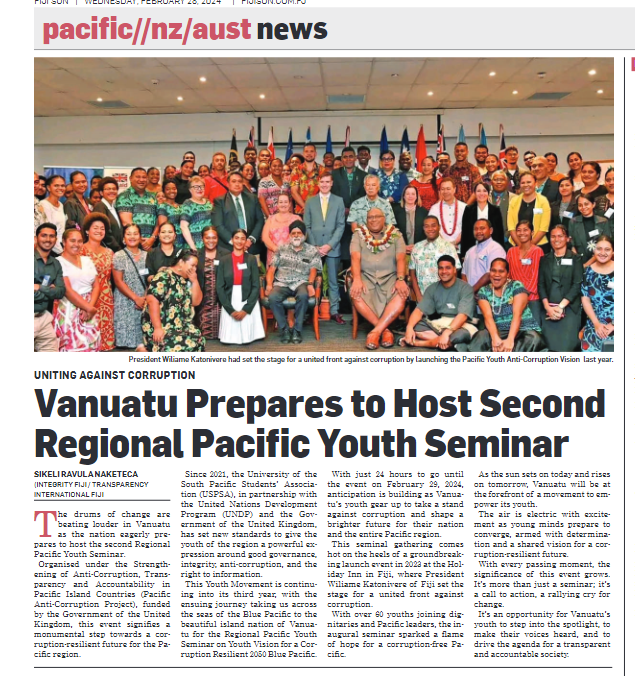 youths4integri7's tweet photo. The 2nd Regional Pacific Youth #anticoruption Seminar on Feb 29 is not just an event; it's a movement. #Vanuatu's youth are ready to lead the charge towards a future where integrity, honesty, and justice reign supreme. @UNDP_Pacific @ukinfiji @USPSA_ @GraceKonrote @SNaketeca https://t.co/WMLH8WPp3n