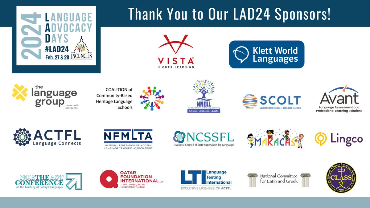 👏Virtual Language Advocacy Days 2024 would not be possible without the support of our generous sponsors! 

Thank you for your commitment to uplifting language educators, students, and professionals across the nation! #LAD24