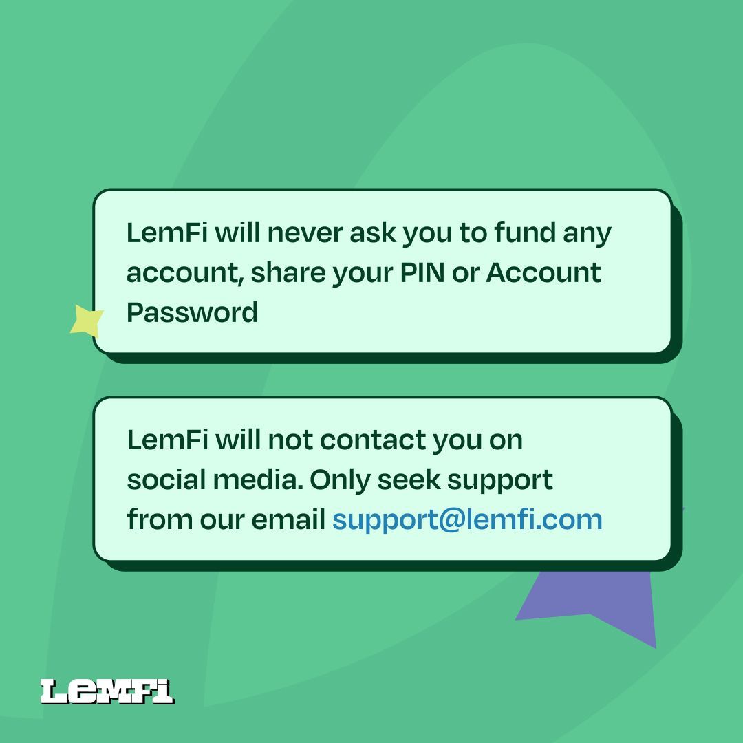 UseLemfi's tweet image. โผ๏ธ Security Alert โผ๏ธ
Keep an eye out for fraud and protect your hard-earned cash.
Only email us at support@lemfi.com for any requests you have!
We are @uselemfi on all our social media platforms.
Stay safe!
