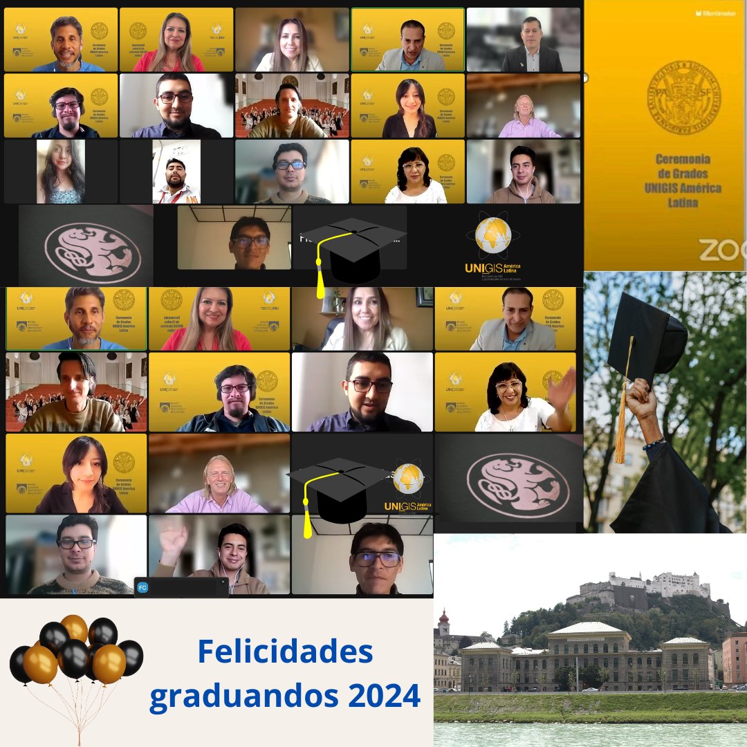 Grados <a href="/UnigisALatina/">UNIGIS América Latina</a> 2024
El 24 de febrero se vivió una emotiva ceremonia que reunió a los graduados y a sus familias, junto a  catedráticos UNIGIS y representantes de la Universitat Salzburg, AT. bit.ly/3OVnl5e

Inicio académico 2024B: julio 23 americalatina.unigis.net