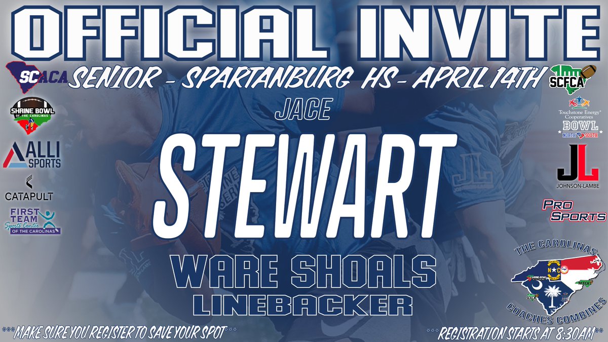 Congratulations on being selected to the Carolinas Coaches Combines at Spartanburg HS (c/o 2025)! See you on April 14 at 8:30am

Check your email to register!

#CarolinasCoaches24 <a href="/JohnsonLambe/">Johnson Lambe Sporting Goods</a>

<a href="/Dodsons0611/">Coach Dodson</a>