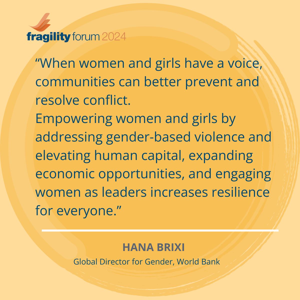 WBG_Gender's tweet image. Starting now: the #FragilityForum session on &apos;Gender Equality in FCV Settings&apos; will see panelists reflect on what we know about risk factors and gender dynamics in FCV, as well as factors which influence the success of interventions designed to close gender gaps. @WBG_Dev4Peace