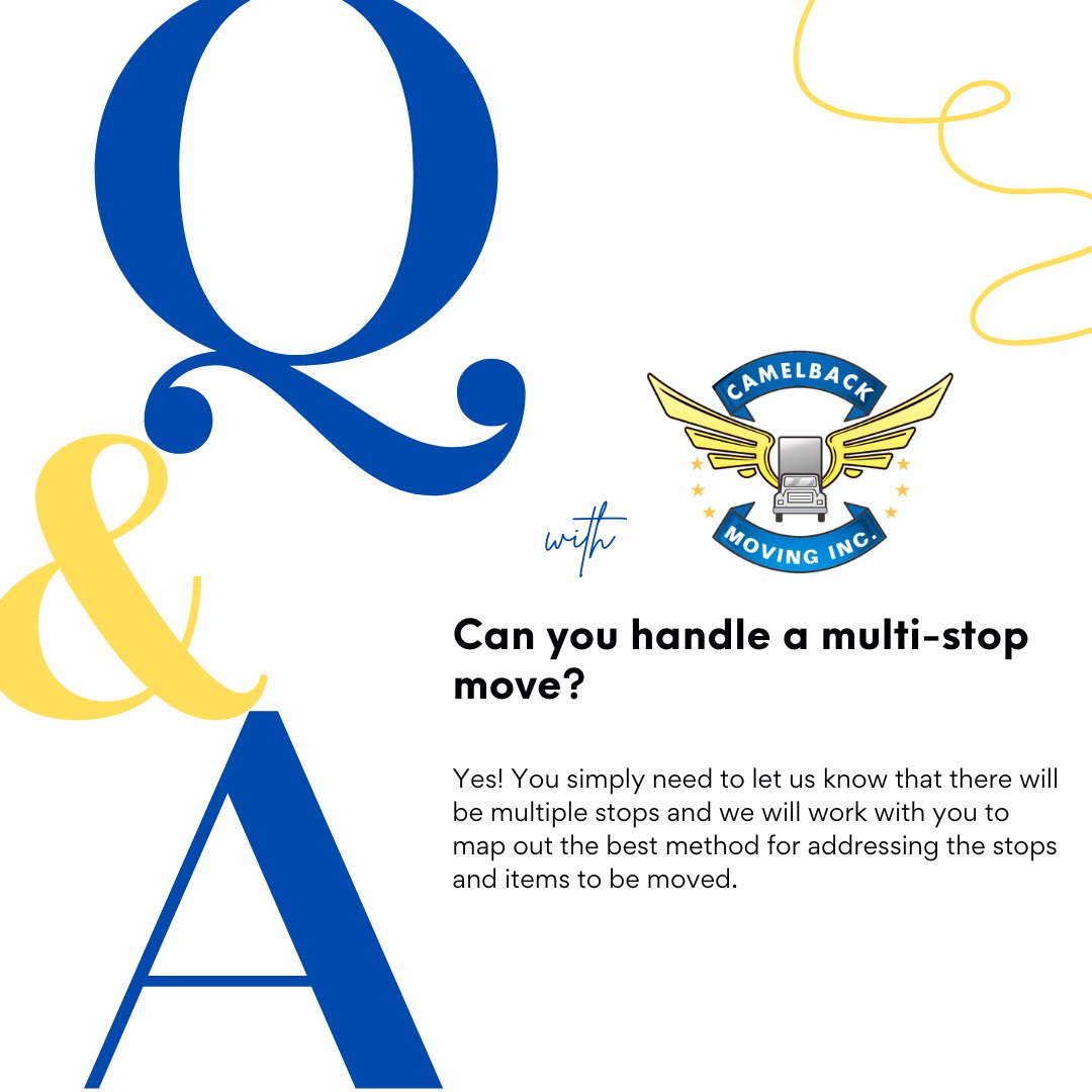 CamelbackMoving's tweet image. Mutiple stop moves...yes they are a thing! There are times in which households are combining, only certain items go to a home and others to a storage facility, or other unique situations. And yes, Camelback Moving can accommodate for these moves! #CamelbackMoving #MovingFAQ