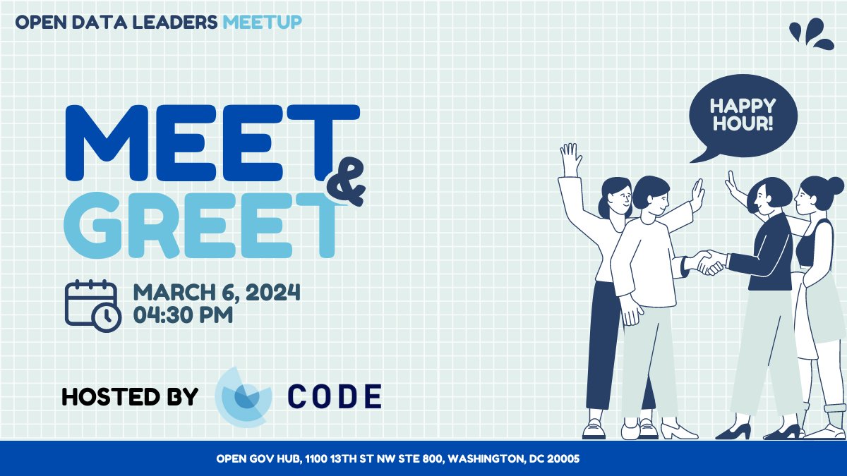 odenterprise's tweet image. 📣 We are thrilled to reintroduce 𝐎𝐩𝐞𝐧 𝐃𝐚𝐭𝐚 𝐋𝐞𝐚𝐝𝐞𝐫𝐬 𝐌𝐞𝐞𝐭𝐮𝐩𝐬 dedicated to in-person discussion of all things open data. Join us for a ‘𝐌𝐞𝐞𝐭 𝐚𝐧𝐝 𝐆𝐫𝐞𝐞𝐭’ on March 6 at Open Gov Hub.
RSVP-> lnkd.in/gYezT3bq
#DataDeCODE #ODD2024 #OpenDataDay