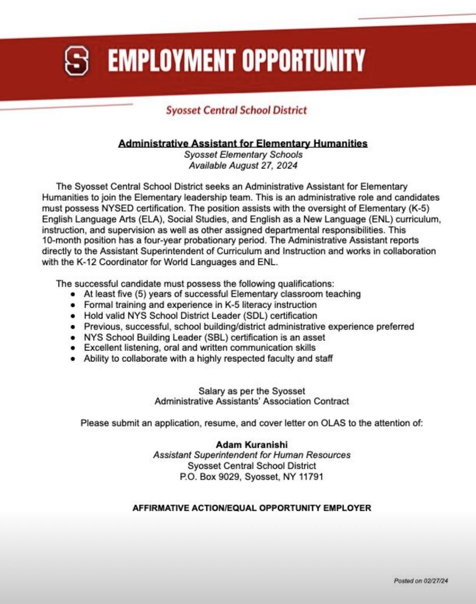 3 great opportunities to join our high-performing leadership team <a href="/SyossetCSD/">Syosset CSD</a>