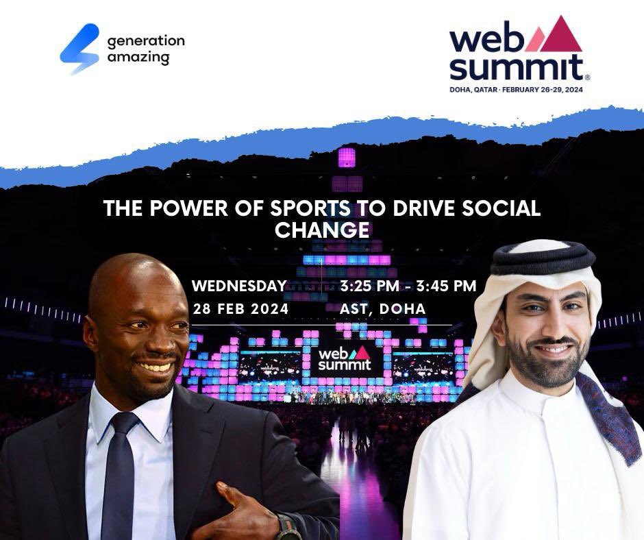 Excited to take part in the <a href="/websummitqatar/">Web Summit Qatar</a> session tomorrow in partnership with Generation Amazing to discuss the power of sport - and football in particular - to bring positive change to society. A concerted, collective, engaged movement can bring down barriers &amp; stereotypes.