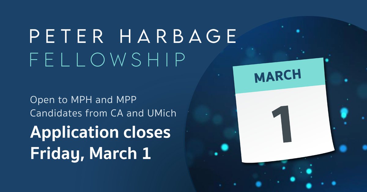 Friday is your the last chance to apply for the Peter Harbage Fellowship! The 2024 Fellow will work under the guidance and mentorship of <a href="/PPActionCA/">Planned Parenthood Affiliates of California</a> CEO Jodi Hicks. Applications are open to MPH and MPP candidates from CA institutions and UMich. Apply now: harbagefellowship.com