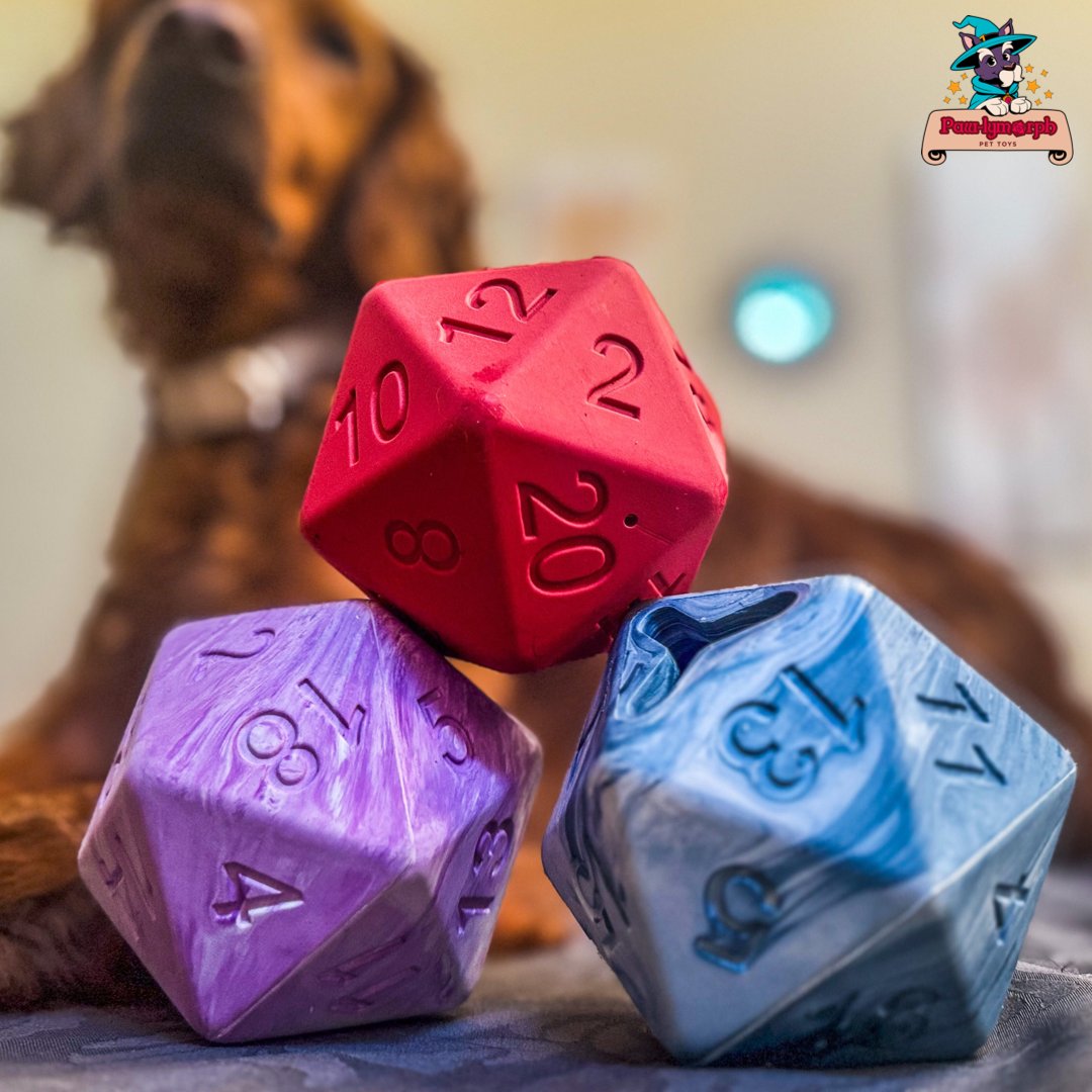 Unleashing their inner barbarian with Pawlymorph! 💪🐾 Our extra durable treat-dispensing dog dice will provide hours of fun and enrichment for your four-legged adventurer.