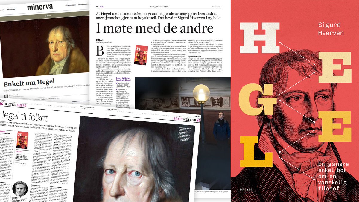 Hegel til folket! Sigurd Hvervens bok «Hegel. En ganske enkel bok om en vanskelig filosof» får veldig fin omtale i både Vårt Land og Minerva. 
Les også intervjuet med forfatteren i Klassekampen: klassekampen.no/artikkel/2024-…