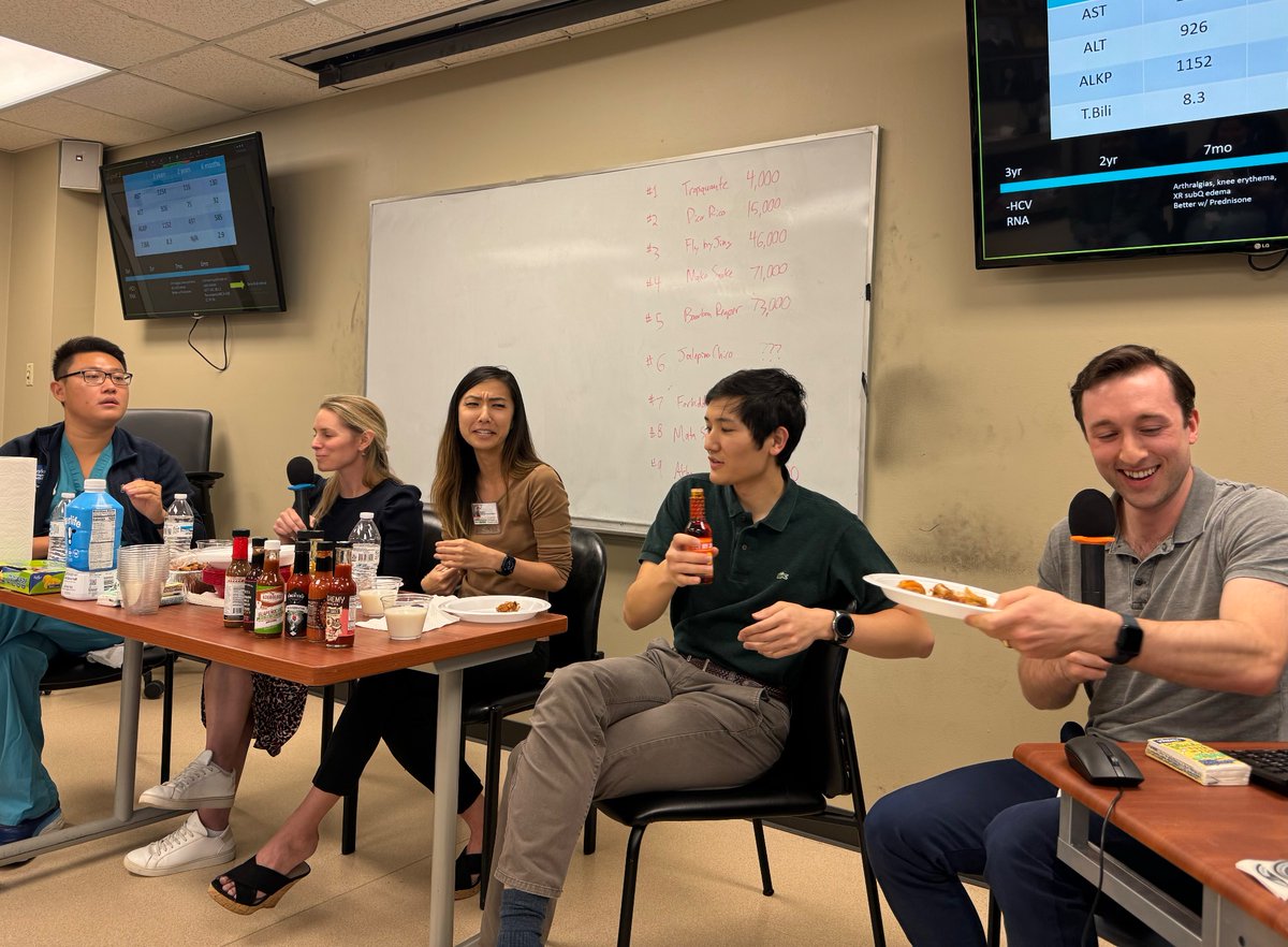 Gotta love our @BCM_InternalMed chief residents who are discussing a clinical unknown while doing a Hot Ones challenge All kinds of 🔥🔥🔥 involved, cognitive and lingual