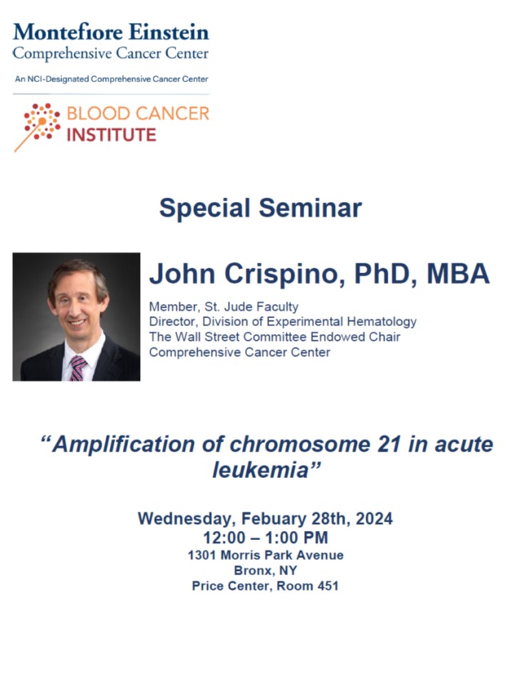 Very excited for the visit and talk by the one and only John Crispino tomorrow!!  👇👇😃
@EinsteinMed @ae_cancercenter @EinsteinCellBio @EinsteinPhD @einstein_mstp