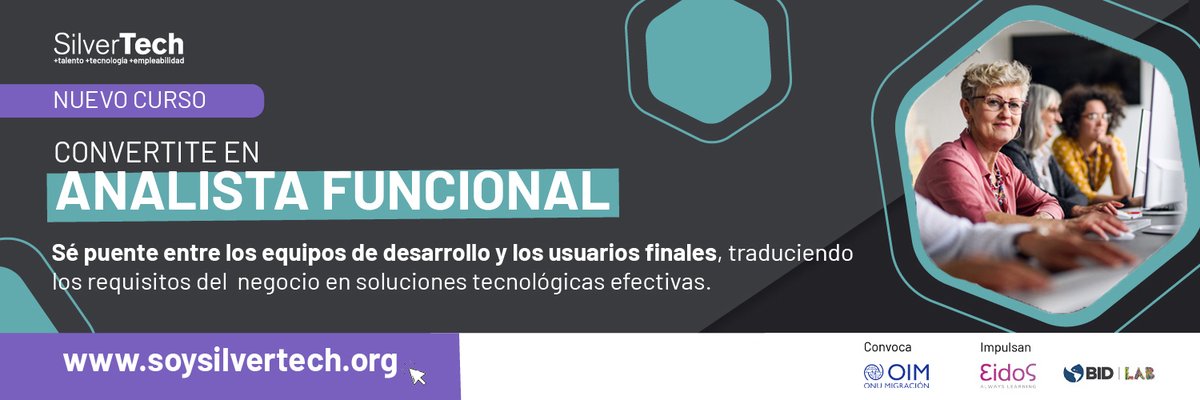 OIM_Argentina's tweet photo. 📍 NUEVO CURSO en #SilverTech: Analista Funcional.
Esta formación se centra en entender las necesidades del usuario y crear sistemas informáticos eficientes, brindando conocimientos teóricos y prácticos.💻
100% gratuitos y online.
Inscribite 👉 https://t.co/Gv1S3bHhdH https://t.co/AusbiCstMg