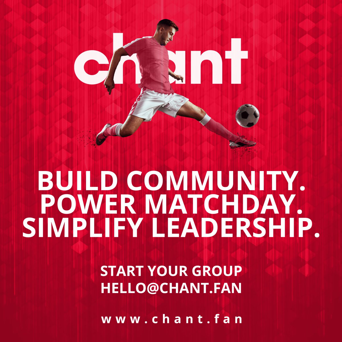 Chant provides everything you need to run a supporter group - so you can have a pint and watch the match. Engage and reward members. Connect to the global supporter community. Power your matchday activities.

Visit chant.fan to request your group.

The Chant