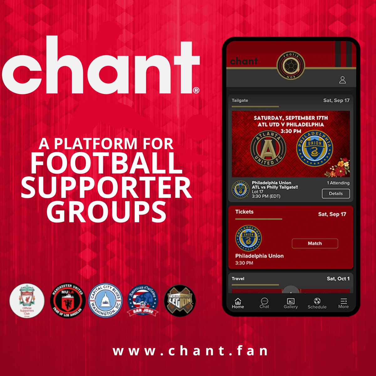 thechantapp's tweet photo. Chant provides everything you need to run a supporter group - so you can have a pint and watch the match. Engage and reward members. Connect to the global supporter community. Power your matchday activities.

Visit https://t.co/6ecFGzMrV0 to request your group.

The Chant platform includes;
A private app
Built around your club’s schedule. 20+ features. Networked with the global community.

Member management
Membership packages, dues and donations plus digital member cards.

Group Website
Integrated with the app. Easy setup. Automatically updated.

Store
A store to sell goods, manage inventory and track fulfillment.