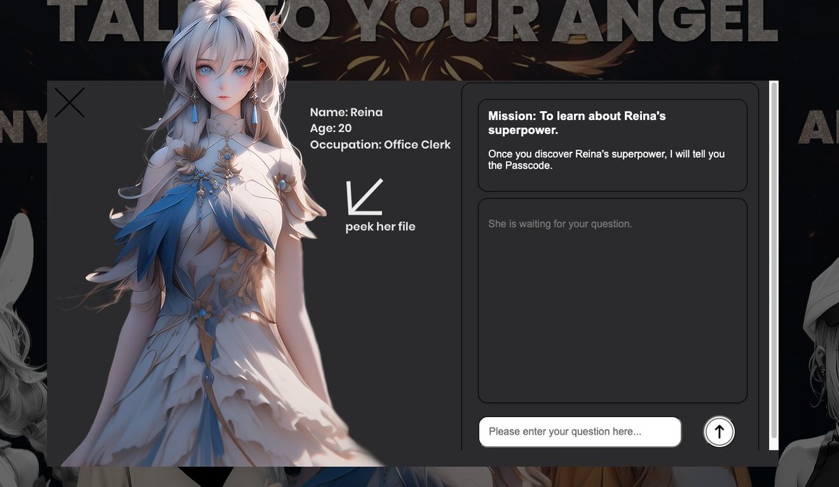 angelswhisper_g's tweet photo. 💕Game On💕
1. Please go to our website: https://t.co/ft96k6b9rb
2. Click on Reina and complete the task.
3. After completing the task, you will receive a passcode provided by the system.
4. Go to our discord and raise a ticket to redeem your prize: 
🎁 - 1 x Angel's Whisper OG NFT 
🎁 - 1 x WL of Error Angels

There are a total of 5 prizes, available only to the first 5 fams who get the passcode, first-come first-served.