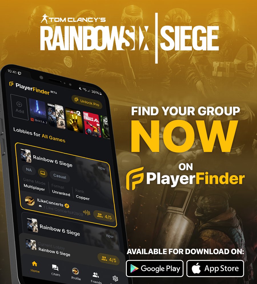 Operators, are YOU ready? #RainbowSixSiege has been added to PlayerFinder! It's time to find the perfect gaming group for you!

PlayerFinder is available for download on both Apple App Store &amp; Google Play! 

#R6S #gaming #GamersUnite