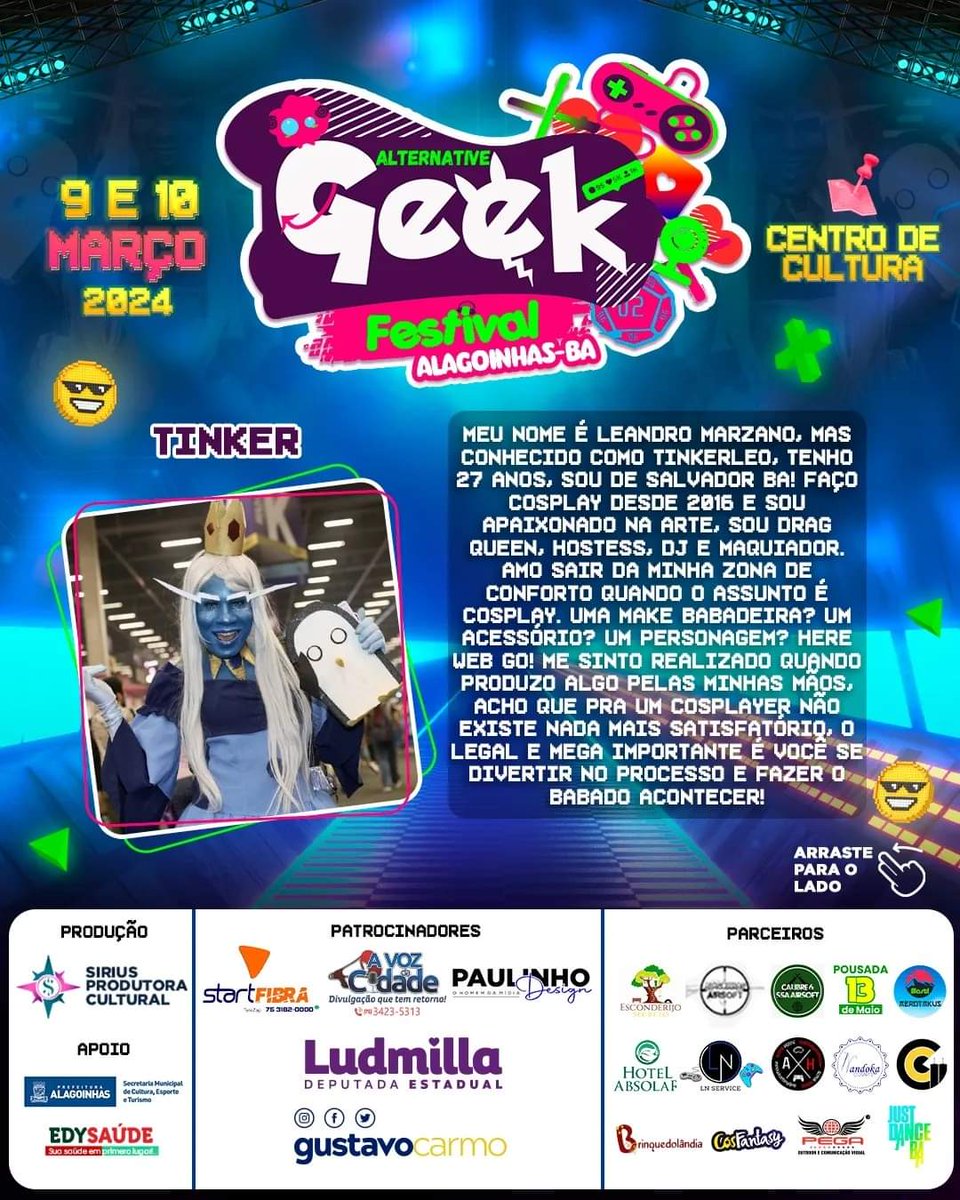 agfbaoficial's tweet image. ⚠️ Lembrando que as vagas para o concurso cosplay AINDA ESTÃO ABERTAS!

🗣 Na categoria Desfile Tradicional haverá premiação em dinheiro 💰

📲 Acesse o link na descrição da página!

#AGFBA #AlternativeGeekFestival #Alagoinhas #Geek #EventoGeek #DesfileCosplay #Cosplay