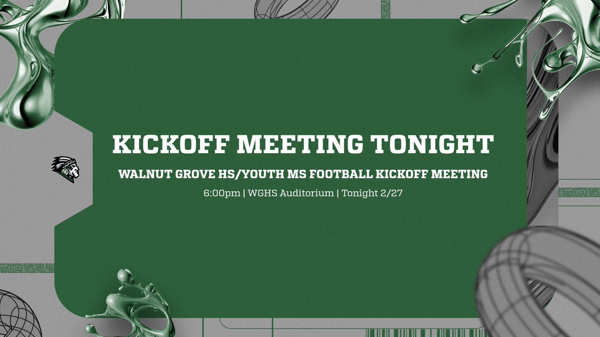 REMINDER ALERT: Any player interested in participation on the Walnut Grove HS or Youth MS Football Teams need to attend tonight at 6:00pm with a parent or guardian. @coachrobandrews #SOUL
