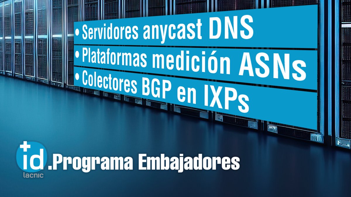 Lanzamos el Programa Embajadores I+D que selecciona profesionales interesados en desarrollar trabajos que promuevan el desarrollo de la infraestructura de Internet en LAC. Conoce los beneficios y anímate a postularte lacnic.net/embajadores