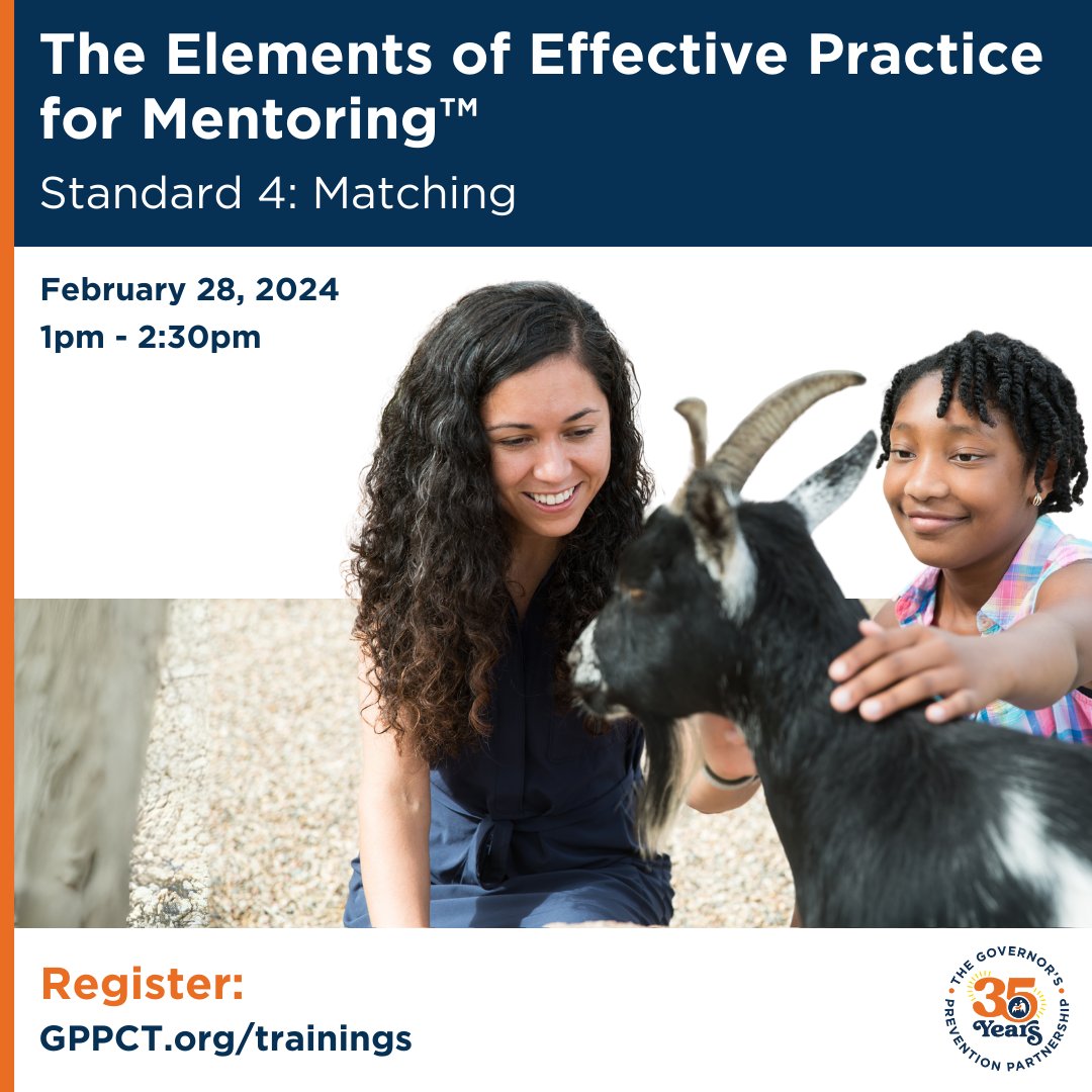 The success of a mentoring relationship can often be predicted by how strong the match is. Matching is an art and a science. Join us tomorrow to learn more: gppct.org/trainings-even…