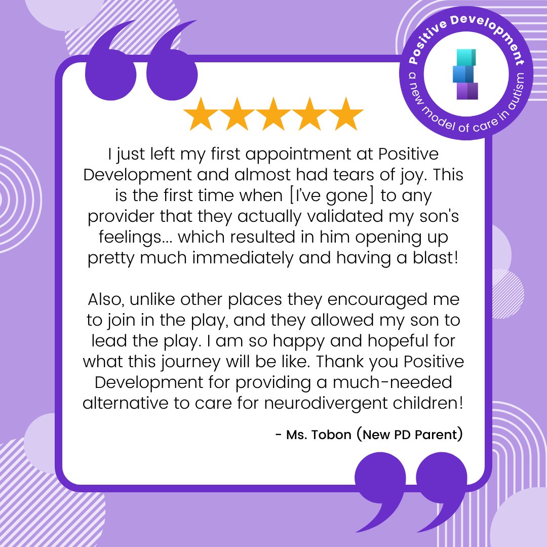 First sessions are always exciting, but this review about one in particular really got us in the FEELS! 🤗 

#TeamPD #ThePositiveWay #DevelopmentalCare #PureJoyInProgress #PlayTherapy #Autism #Neurodivergent #Parenting