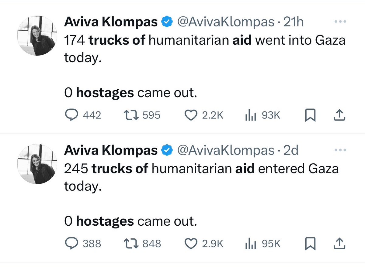 @DavidLammy @UKLabour What are you on about @DavidLammy? 174 trucks of aid went in yesterday. 0 hostages came out. 275 trucks of aid went in the day before. 0 hostages came out. 2.5 million tons of food has gone in since October. That’s about 130 kilograms of food PER GAZAN. As you lot keep…