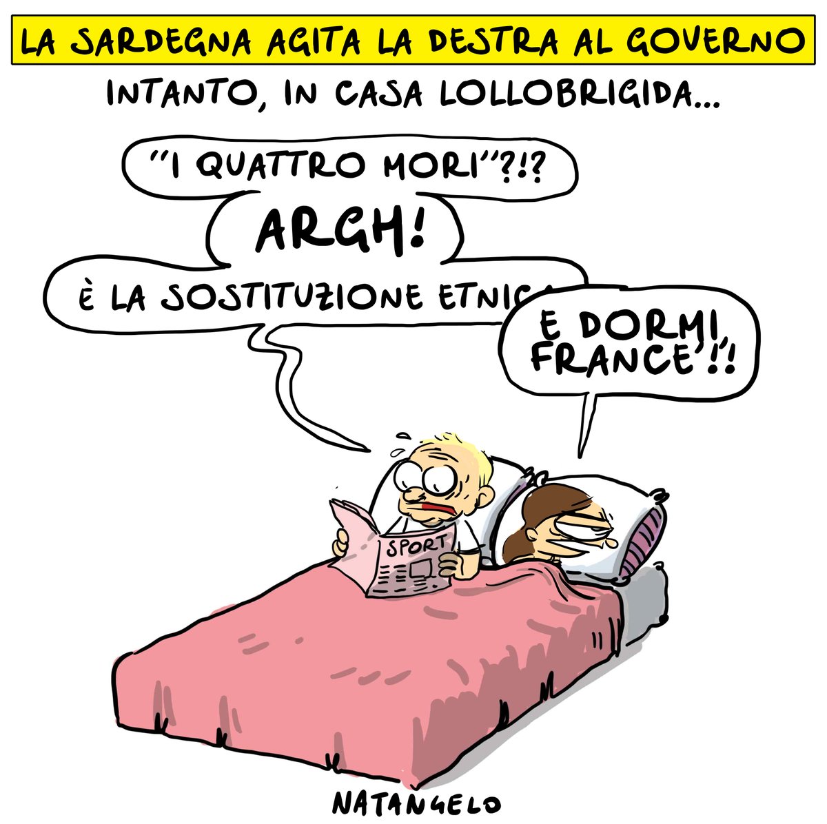 L'incubo sardo

#sardegna2024 #meloni #truzzu #todde #elezioniregionali #lollobrigida #soru #vignetta #fumetto #memeitaliani #umorismo #satira #humor #natangelo